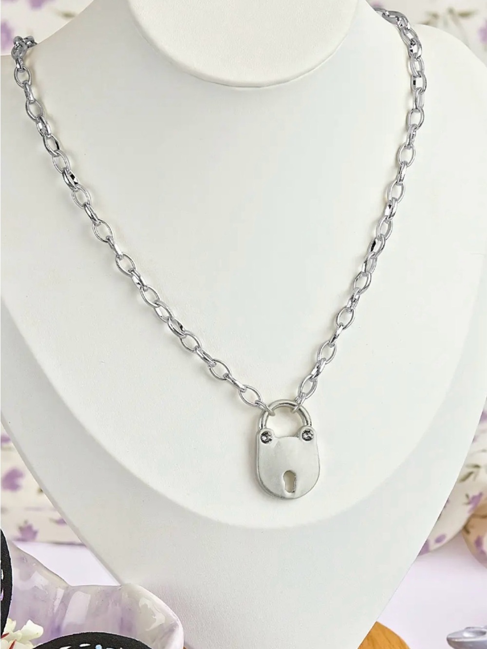 Token Padlock Pendant Necklace - Park Lane Matte Silver Tone Versatile